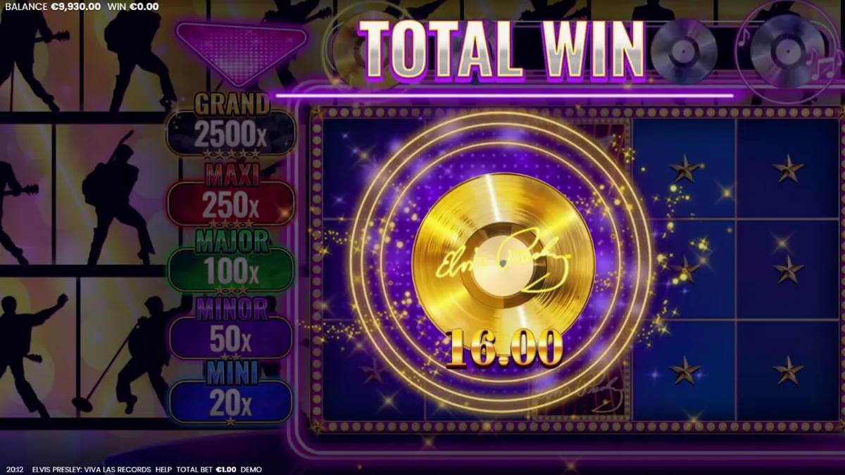 Tampilan visual slot Elvis Presley: Viva Las Records dengan nuansa panggung Vegas