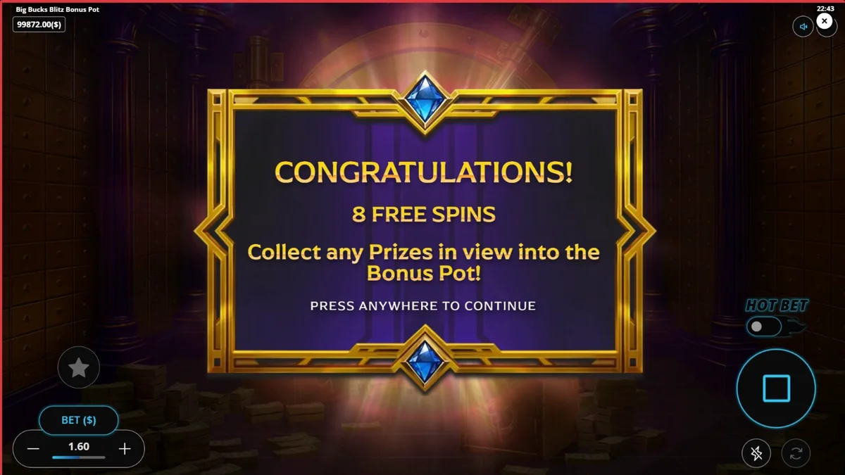 Tampilan visual mewah dan atmosfer brankas emas dalam slot Big Bucks Blitz Bonus Pot
